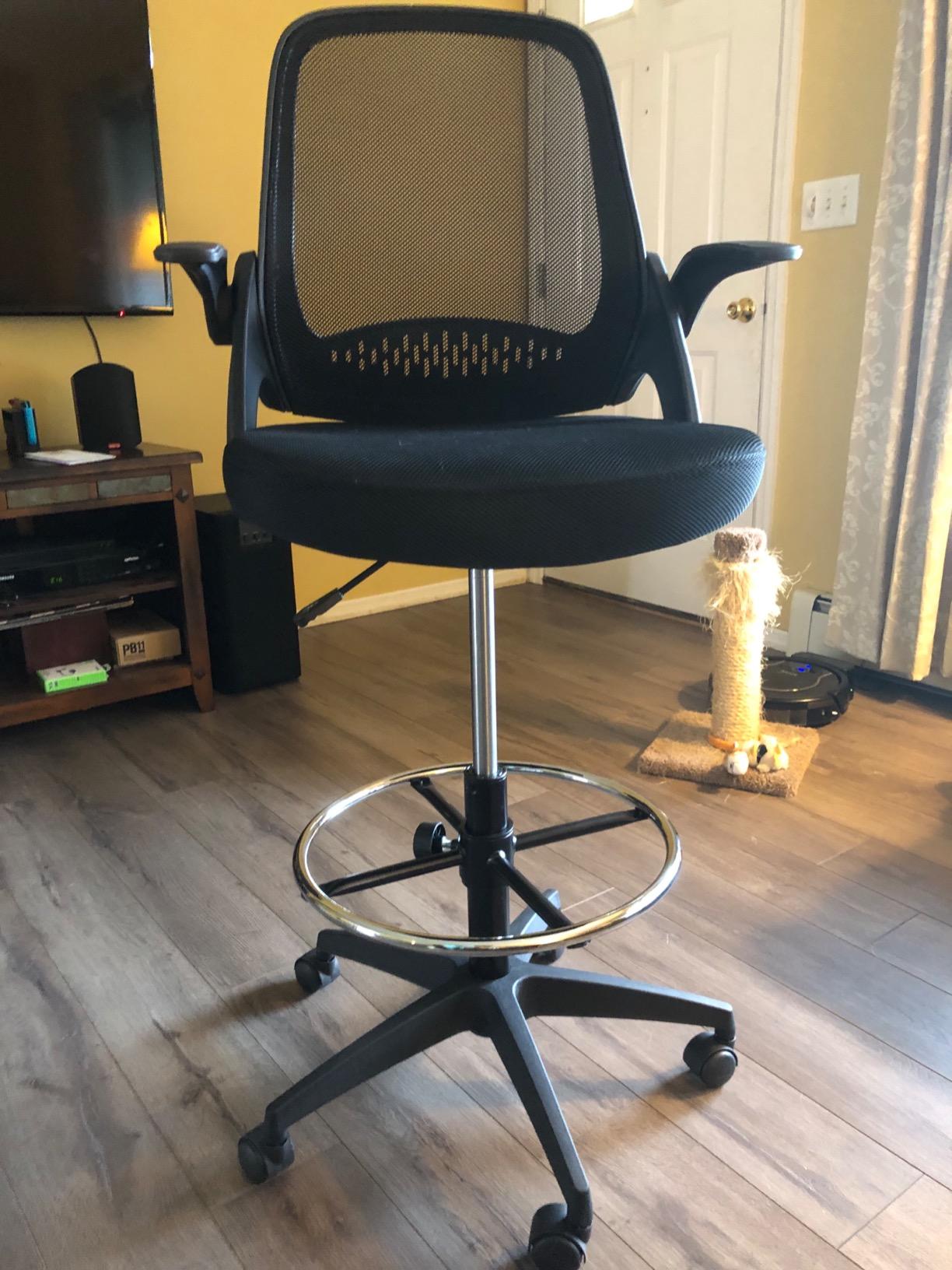 BestOffice Drafting Chair Ergonomic Tall Office Chair Standing Desk Chair with Flip Up Arms Foot Rest Back Support Adjustable Height Mesh Drafting Stool, Dark Black customer photo 1
