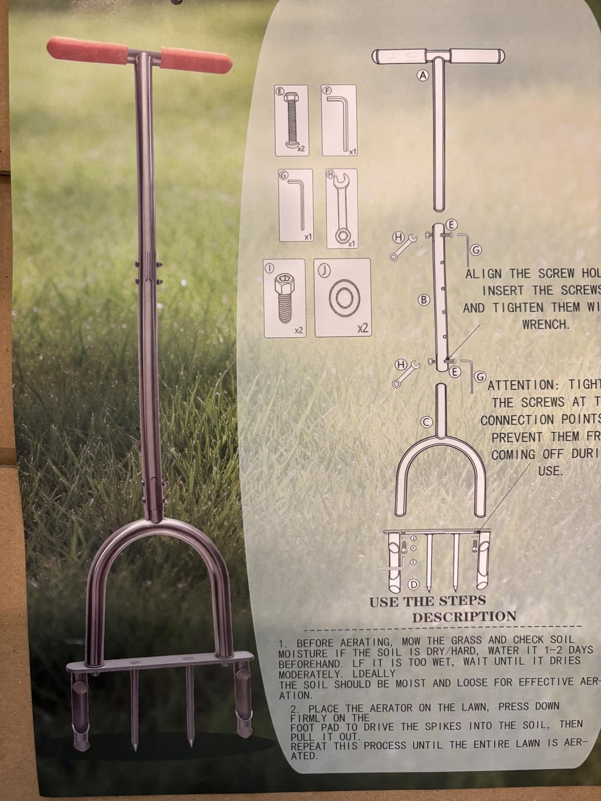 Manual Core Aerator, 2 Hollow Slot + 2 Spike Tines, Semi-Assembled, Orange customer photo 1