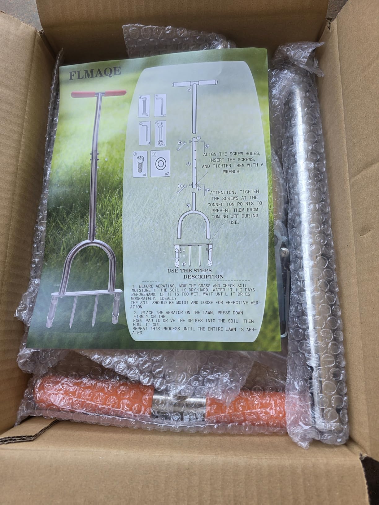 Manual Core Aerator, 2 Hollow Slot + 2 Spike Tines, Semi-Assembled, Orange customer photo 2