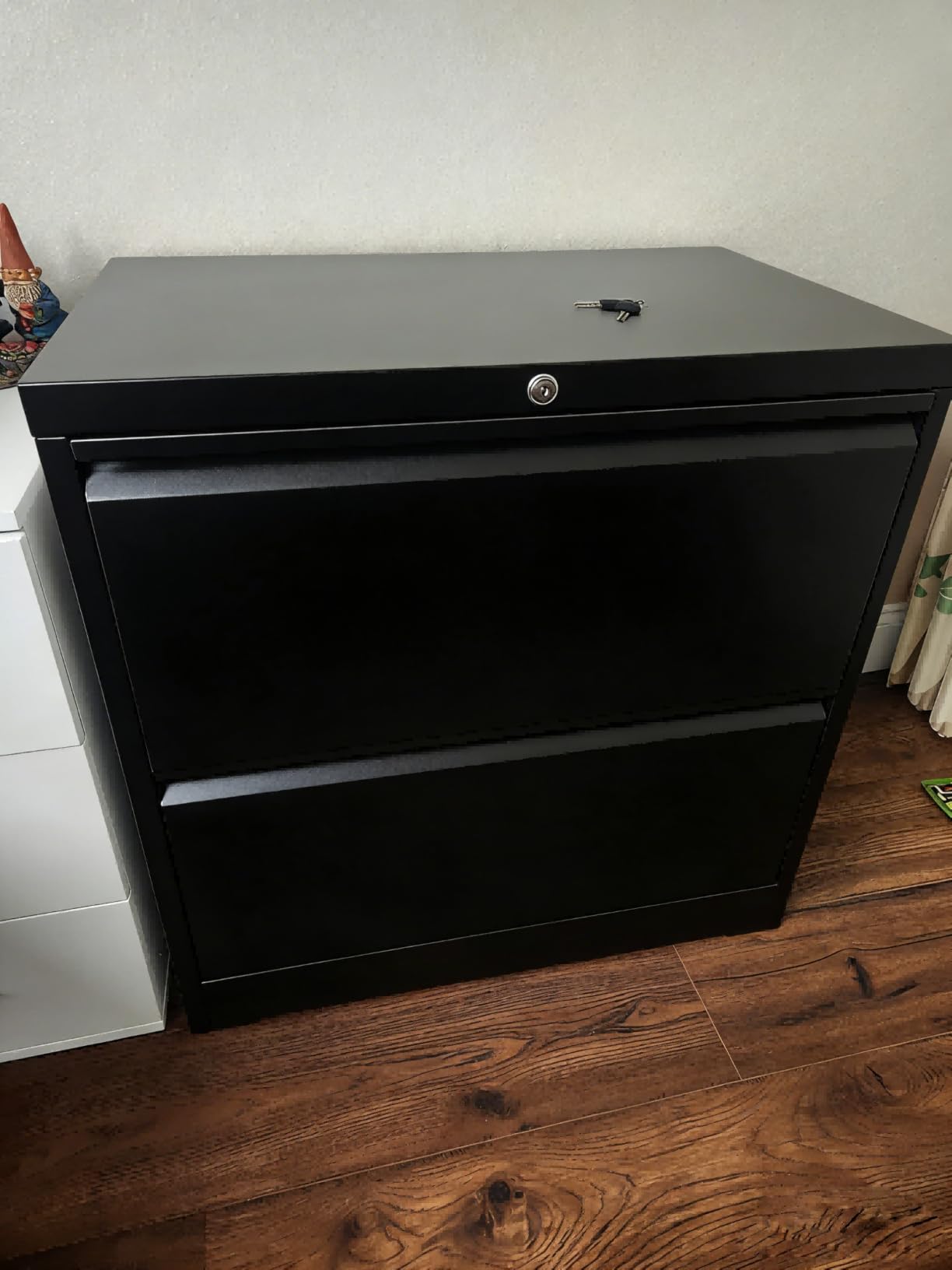Greenvelly 2 Drawer File Cabinet, Black Lateral File Cabinet with Lock,Metal Filing Cabinet for Home Office, Lockable File Cabinets for Legal/Letter/A4/F4 Size with Hanging Files&Key customer photo 1