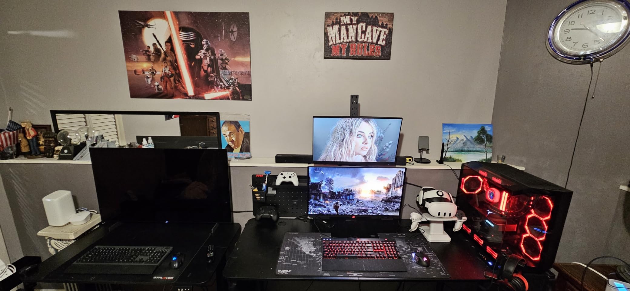 GTPLAYER Gaming Desk 55 Inch with LED Lights, Large Computer Desk with Mouse Pad for Home Office, T-Shaped Carbon Fibre Surface PC Game Workstations with Headphone Hook customer photo 2
