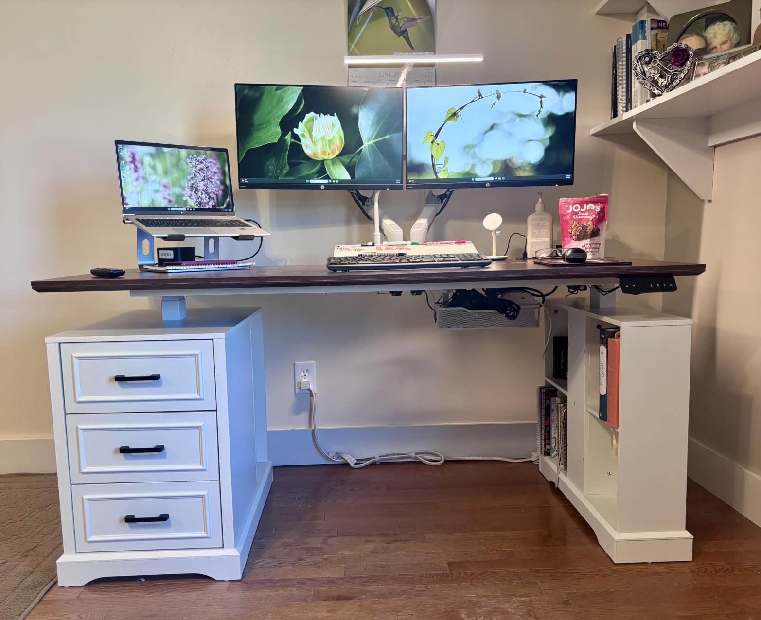 SEDETA 98.4'' Standing Two Person Desk with 3 Drawers, Storage Cabinet customer photo 2