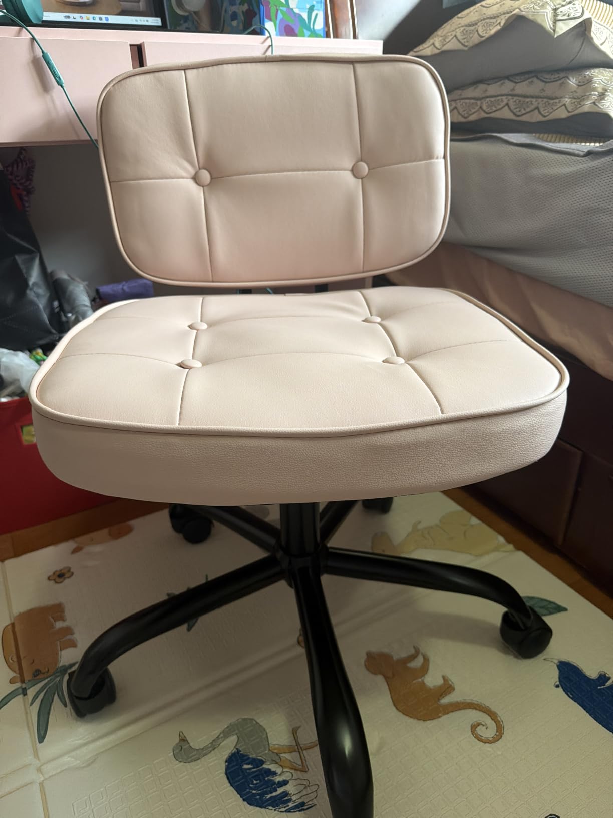 DUMOS Armless Office Desk Chair, Small Vanity Chair with Wheels customer photo 1
