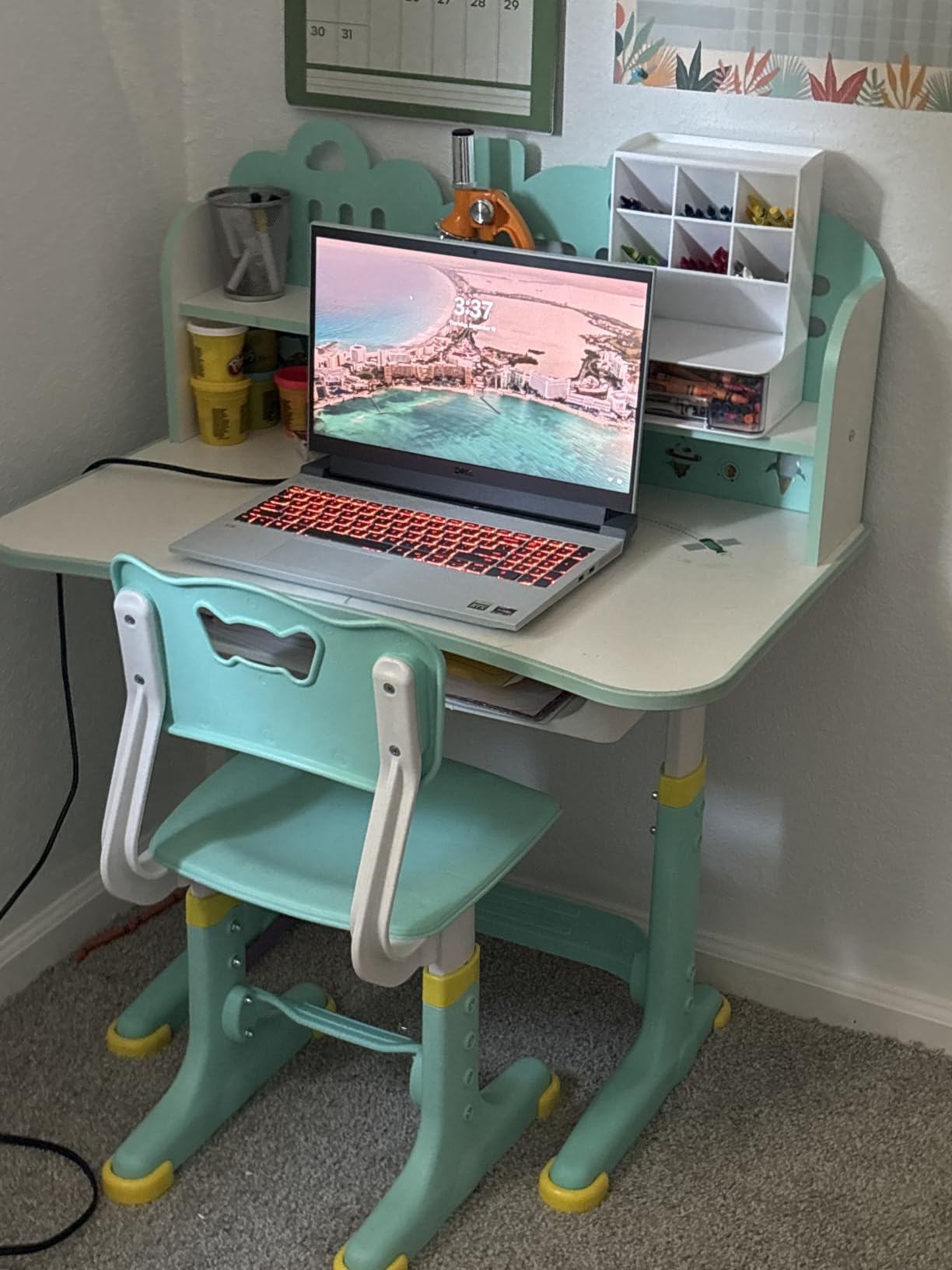 Kids Desk and Chair Set 5-14, Solid Wood Height Adjustable Ergo Study Desk customer photo 2